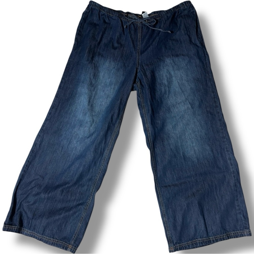 DIVIDED Dark Blue Wide Leg Distressed Knees Adjustable Tie Waist Jeans for Women - Picture 9 of 16